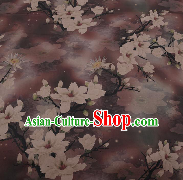Chinese Classical Purple Silk Fabric Traditional Magnolia Pattern Satin Plain Cheongsam Drapery Gambiered Guangdong Gauze