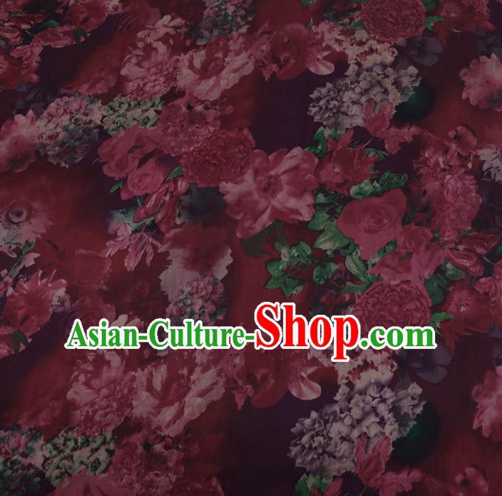 Chinese Classical Red Silk Fabric Traditional Peony Pattern Satin Plain Cheongsam Drapery Gambiered Guangdong Gauze