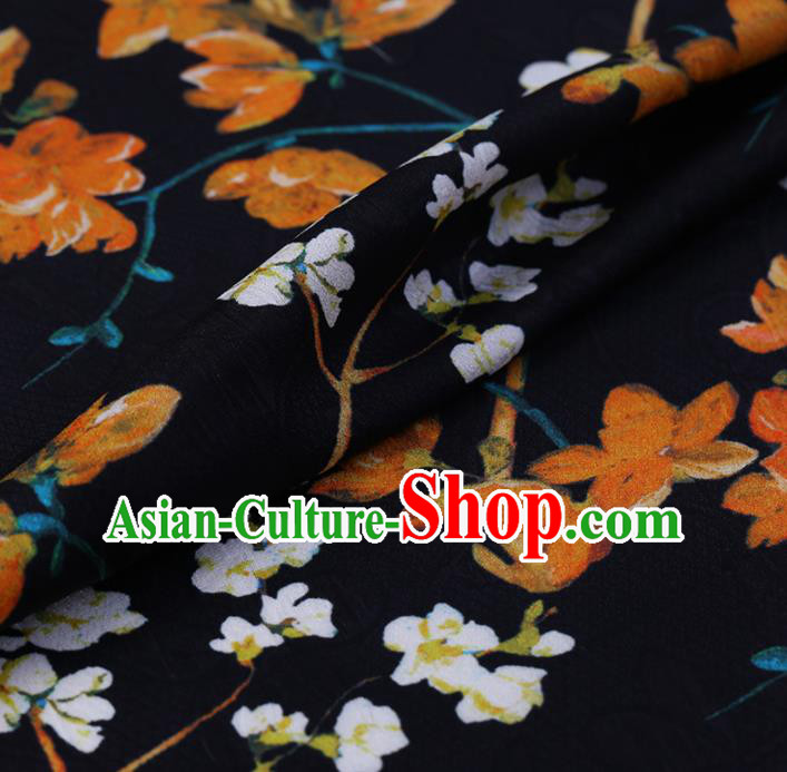 Chinese Classical Black Silk Fabric Traditional Pattern Satin Plain Cheongsam Drapery Gambiered Guangdong Gauze