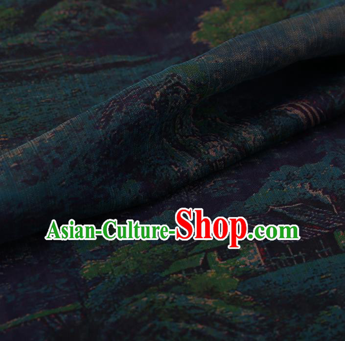 Chinese Traditional Silk Fabric Classical Pattern Atrovirens Satin Plain Cheongsam Drapery Gambiered Guangdong Gauze