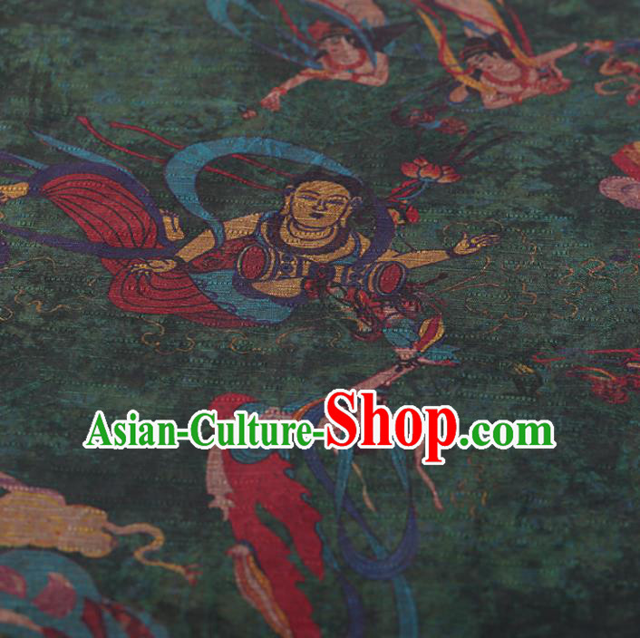 Chinese Traditional Silk Fabric Classical Fairy Pattern Green Satin Plain Cheongsam Drapery Gambiered Guangdong Gauze