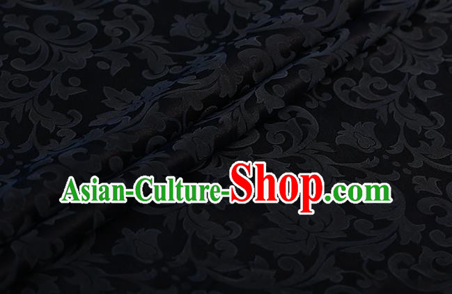 Chinese Classical Silk Fabric Traditional Black Pattern Satin Plain Cheongsam Drapery Gambiered Guangdong Gauze