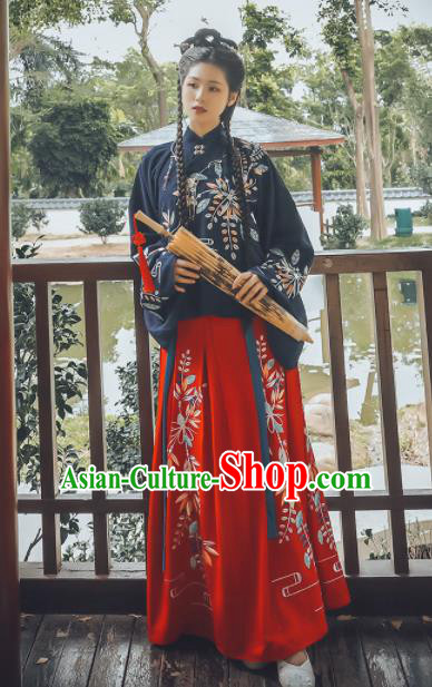 Chinese Ming Dynasty Nobility Lady Costumes Ancient Embroidered Blouse and Skirt for Women