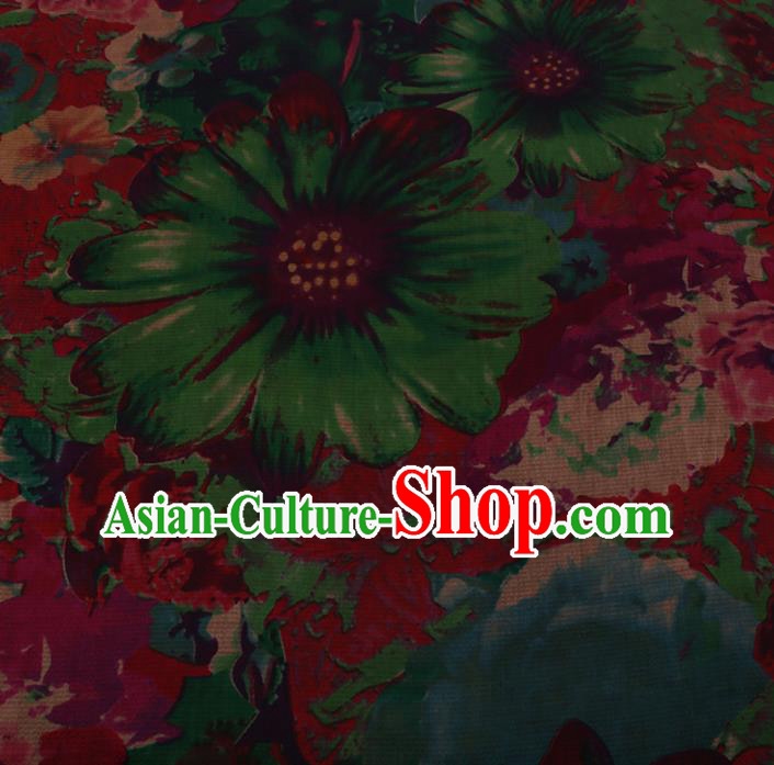 Asian Chinese Silk Fabric Traditional Classical Pattern Red Satin Plain Cheongsam Drapery Gambiered Guangdong Gauze