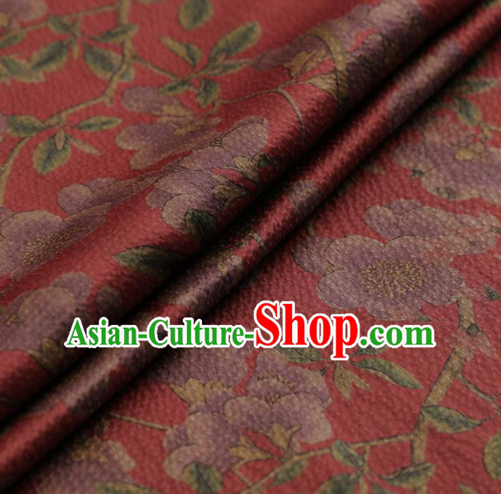 Chinese Traditional Red Gambiered Guangdong Gauze Satin Plain Classical Plum Blossom Pattern Cheongsam Silk Drapery