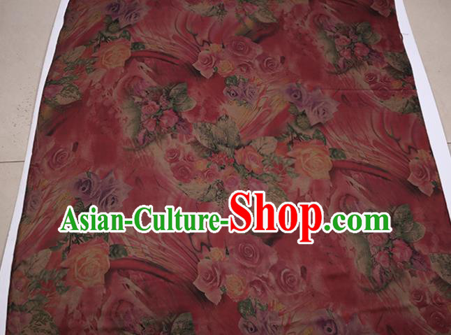 Traditional Chinese Rosy Gambiered Guangdong Gauze Satin Plain Classical Roses Pattern Cheongsam Silk Drapery