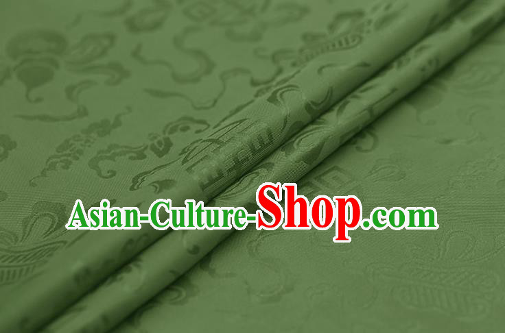 Traditional Chinese Olive Green Brocade Palace Cucurbit Ribbon Pattern Satin Plain Cheongsam Silk Drapery