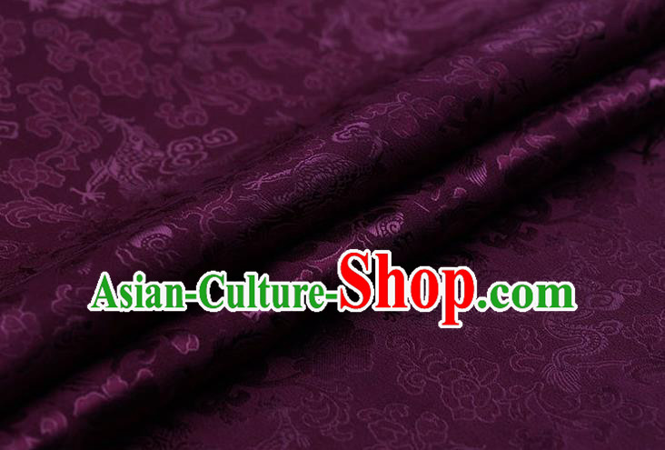 Traditional Chinese Purple Brocade Palace Dragons Pattern Satin Plain Cheongsam Silk Drapery