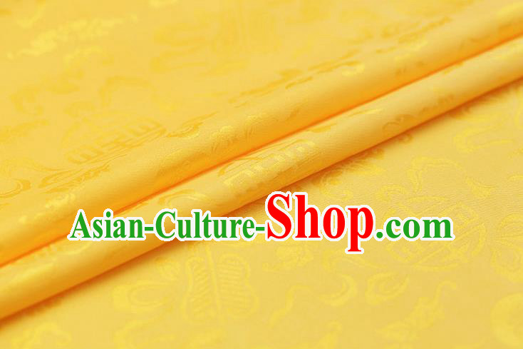 Traditional Chinese Yellow Brocade Palace Cucurbit Ribbon Pattern Satin Plain Cheongsam Silk Drapery