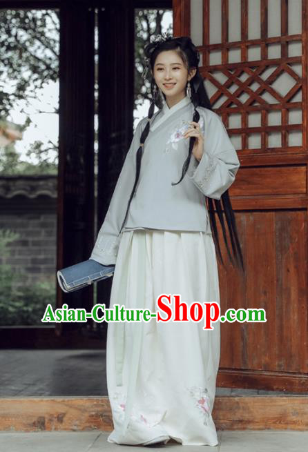 Chinese Ancient Ming Dynasty Hanfu Dress Young Lady Embroidered Costumes for Women