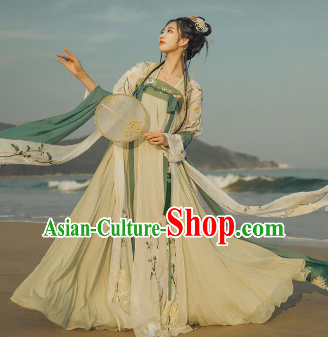 Chinese Traditional Tang Dynasty Historical Dress Ancient Princess Embroidered Costumes Complete Set