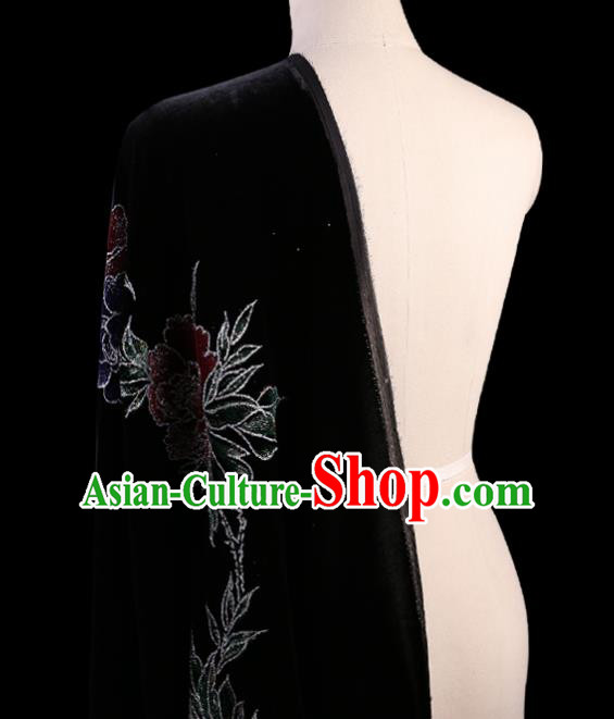 Chinese Traditional Black Velvet Fabric Palace Pattern Cheongsam Pleuche Silk Drapery