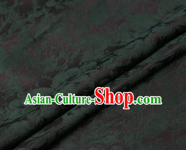 Chinese Traditional Cheongsam Silk Drapery Gambiered Guangdong Gauze Fabric Palace Green Peony Pattern Satin Plain