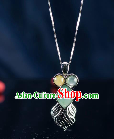 Chinese Traditional Jewelry Accessories Ancient Hanfu Jadeite Goldfish Necklace for Women
