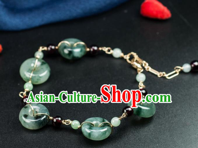 Chinese Traditional Jewelry Accessories Ancient Hanfu Jade Peace Buckle Bracelet for Women