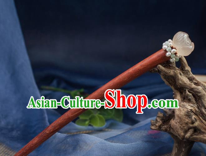 Chinese Traditional Hanfu Rosewood Hair Accessories Ancient Agate Lotus Hairpins for Women