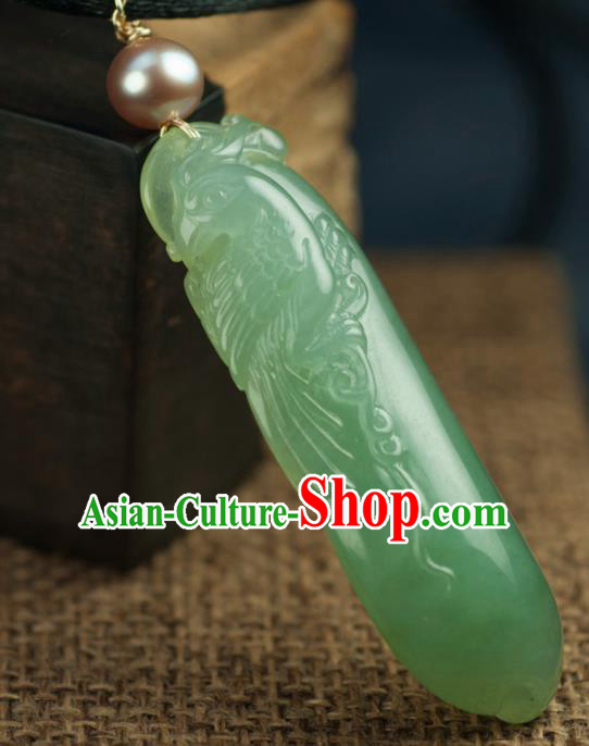 Chinese Traditional Jewelry Accessories Carving Parrot Jade Necklace Handmade Jadeite Pendant