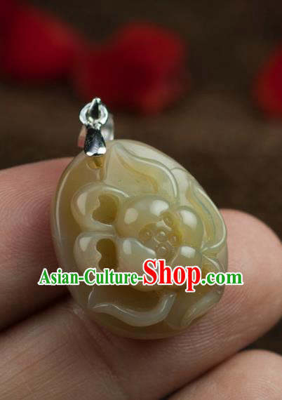 Chinese Traditional Jewelry Accessories Ancient Hanfu Carving Lotus Agate Necklace for Women
