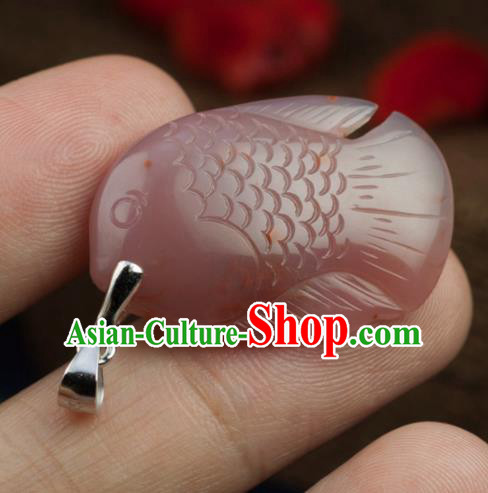 Chinese Traditional Jewelry Accessories Ancient Hanfu Carving Fish Agate Necklace for Women