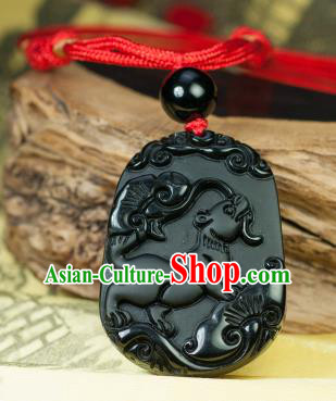 Chinese Traditional Jewelry Accessories Carving Dog Obsidian Artware Handmade Pendant