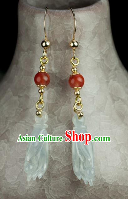 Chinese Traditional Jewelry Accessories Ancient Hanfu Jadeite Finger Citron Earrings for Women