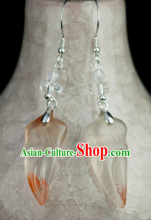 Chinese Traditional Jewelry Accessories Ancient Hanfu Jadeite Crab Claw Earrings for Women