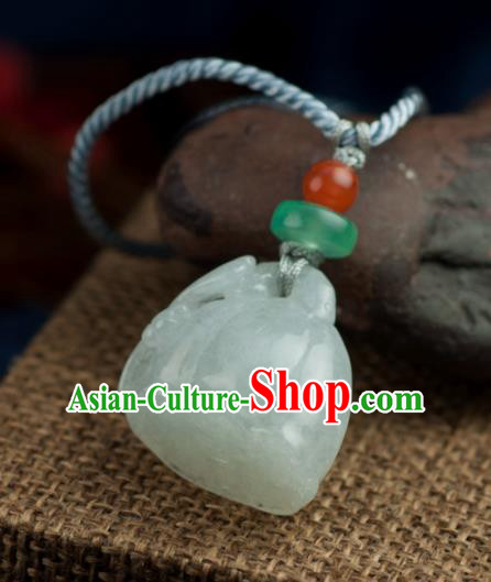 Chinese Traditional Jewelry Accessories Ancient Hanfu Carving Lotus Jade Necklace for Women