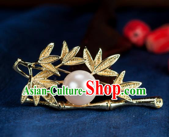 Chinese Traditional Jewelry Accessories Breastpin Ancient Hanfu Golden Bamboo Brooch for Women