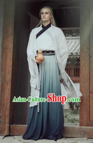 Chinese Ancient Jin Dynasty Scholar Clothing Traditional Nobility Childe Embroidered Costumes for Men