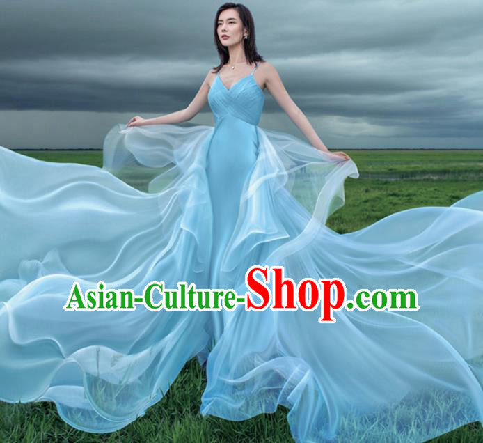 Top Performance Catwalks Costumes Blue Wedding Dress Full Dress for Women