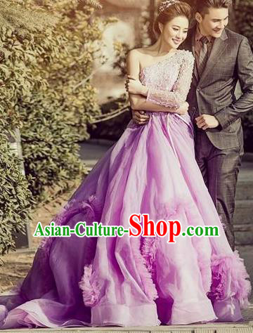Top Performance Catwalks Costumes Wedding Dress Princess Purple Full Dress for Women