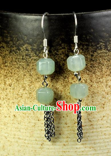 Chinese Traditional Jewelry Accessories Ancient Hanfu Cloisonne Jade Tassel Earrings for Women