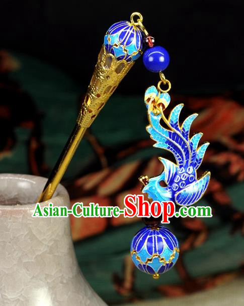 Chinese Traditional Hanfu Hair Clip Hair Accessories Ancient Classical Blueing Phoenix Tassel Hairpins for Women