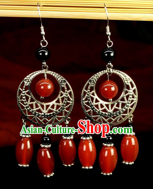 Chinese Traditional Jewelry Accessories Ancient Hanfu Red Agate Earrings for Women