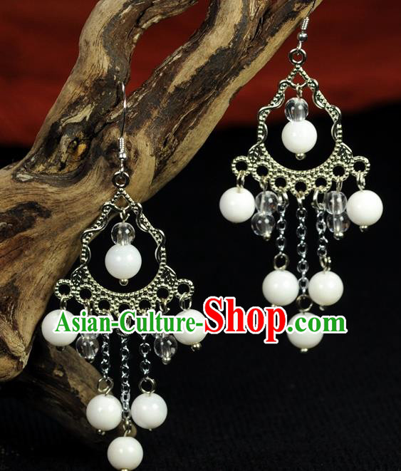 Chinese Traditional Jewelry Accessories Ancient Hanfu White Beads Earrings for Women