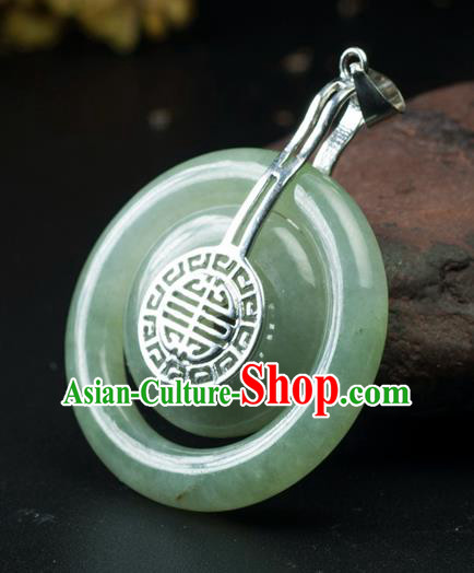 Chinese Traditional Jewelry Accessories Jade Carving Craft Handmade Jadeite Peace Buckle Pendant