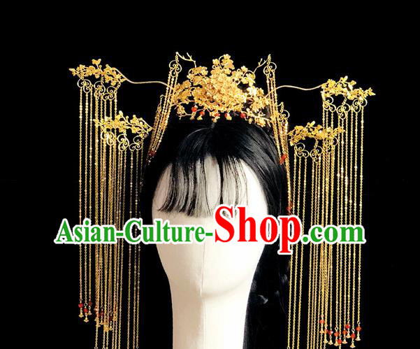 Chinese Classical Hair Accessories Traditional Ancient Hanfu Golden Phoenix Coronet Hairpins Complete Set for Women