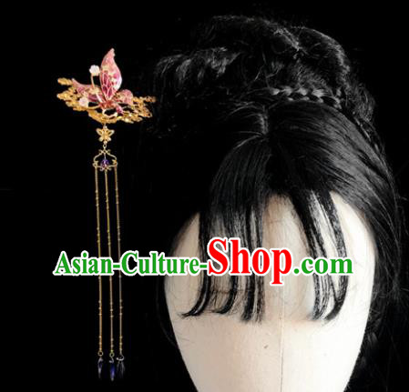Chinese Classical Hair Accessories Traditional Ancient Hanfu Pink Butterfly Hair Clip Hairpins for Women