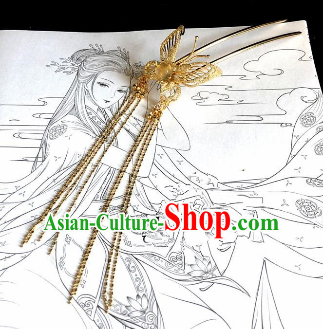 Chinese Classical Hair Accessories Traditional Ancient Hanfu Golden Butterfly Hair Clip Hairpins for Women