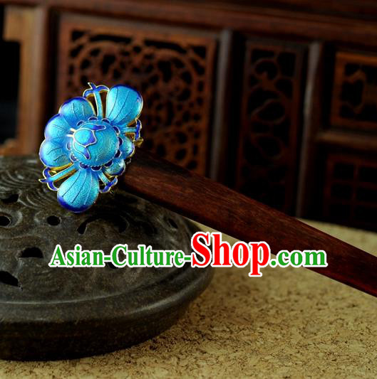 Chinese Traditional Palace Sandalwood Cloisonne Hair Clip Hair Accessories Ancient Classical Hairpins for Women