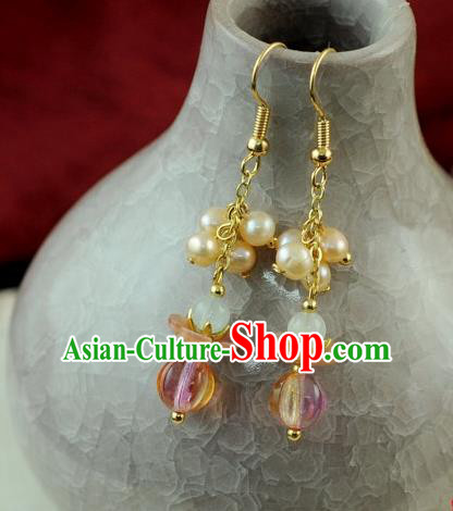Chinese Traditional Jewelry Accessories Ancient Hanfu Pink Pearls Earrings for Women