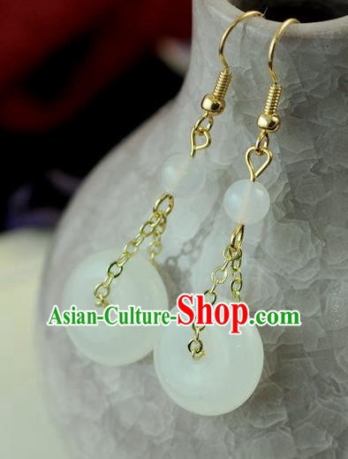 Chinese Traditional Jewelry Accessories Ancient Hanfu White Jade Earrings for Women