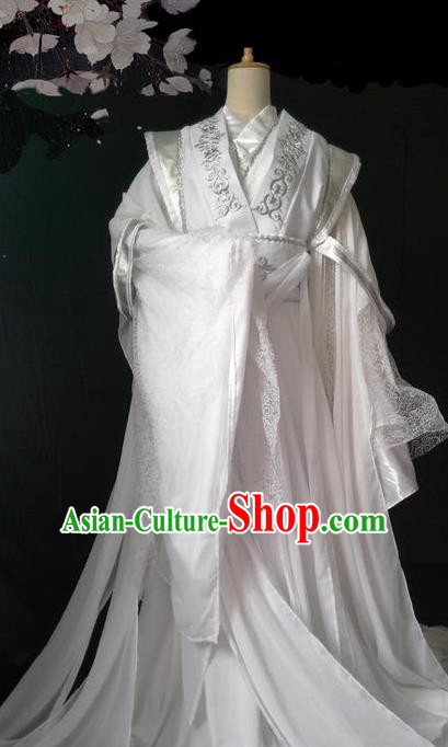 Chinese Traditional Cosplay Nobility Childe White Embroidered Costumes Ancient Swordsman Clothing for Men