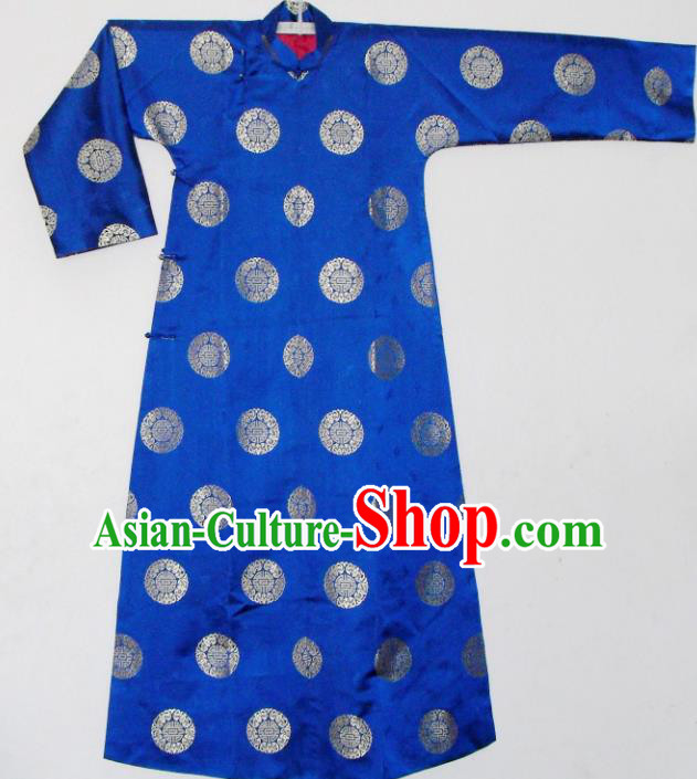 Chinese Traditional Qing Dynasty Prince Embroidered Costume Ancient Blue Mandarin Robe for Men