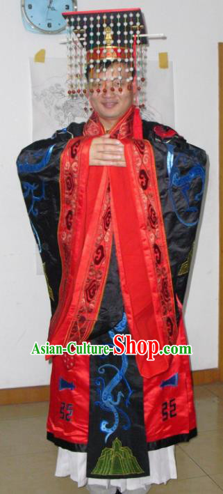 Chinese Traditional Han Dynasty Emperor Embroidered Costume Ancient Majesty Clothing for Men