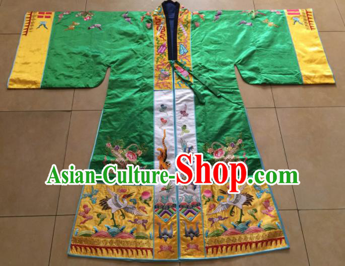 Chinese Traditional Priest Frock Costume Ancient Embroidered Green Robe for Men