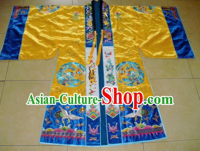 Chinese Traditional Priest Frock Costume Ancient Embroidered Yellow Robe for Men