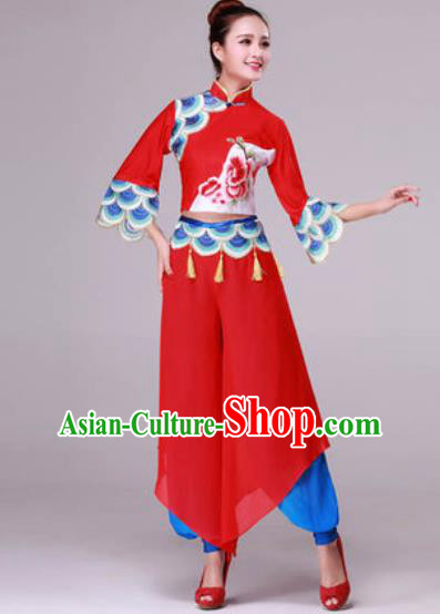 Traditional Chinese Yangko Dance Folk Dance Fan Dance Red Costume for Women