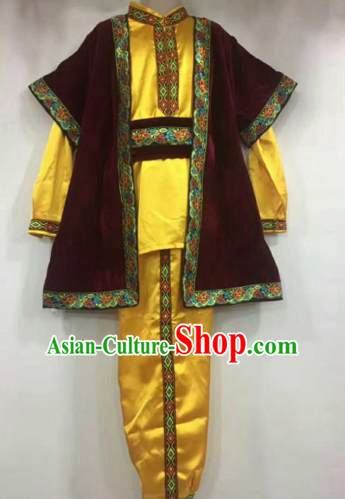 Chinese Traditional Folk Dance Yellow Costumes Uigurian Minority Dance Clothing for Men