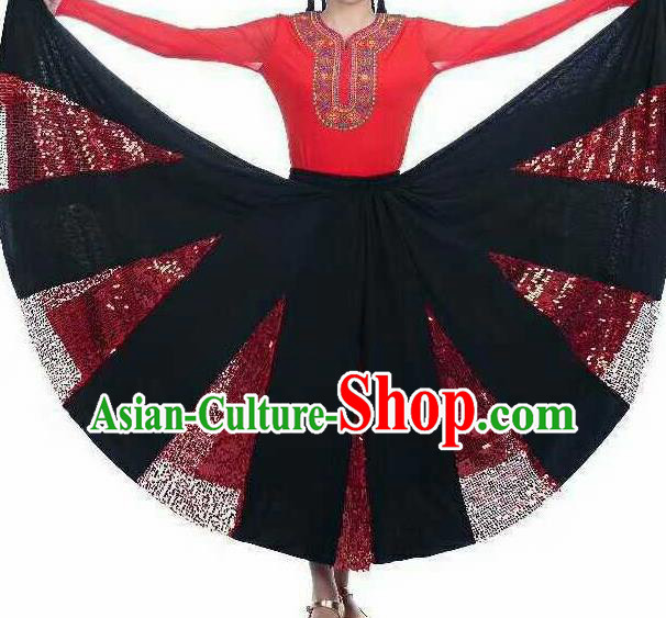 Chinese Traditional Xinjiang Uigurian Ethnic Costumes Uyghur Minority Folk Dance Red Dress for Women